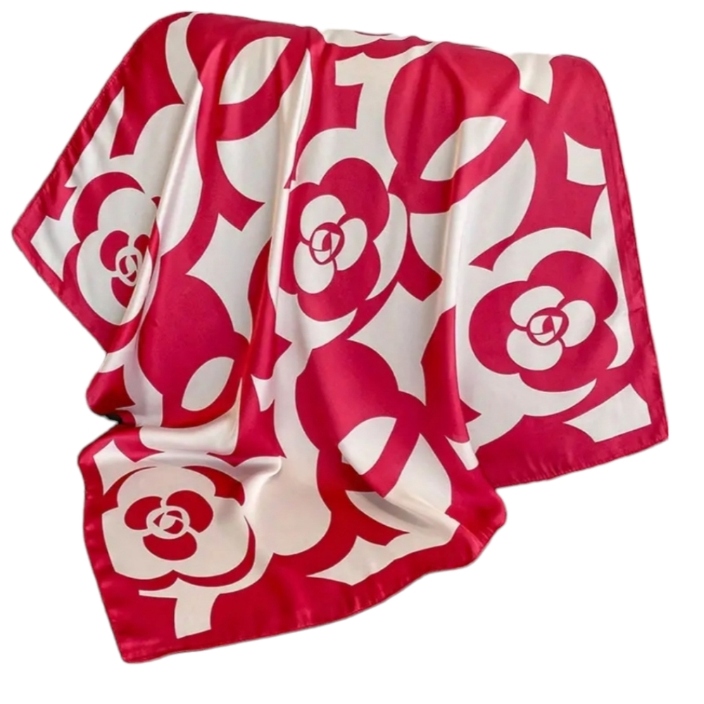 Classy Camellia Flower Print Satin Scarf Shawl Bandana Head Wrap Accessories